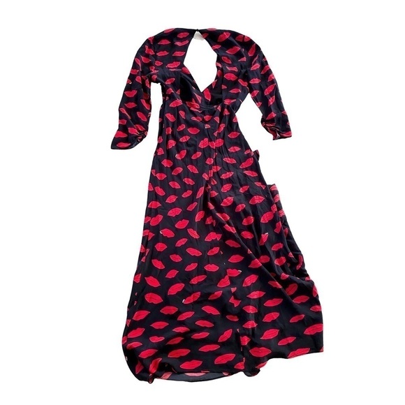 Rixo Dress Rose Kiss Cutout Ruffled Ruched Midi Valentines Red Lips XS 4 GUC - Picture 10 of 13